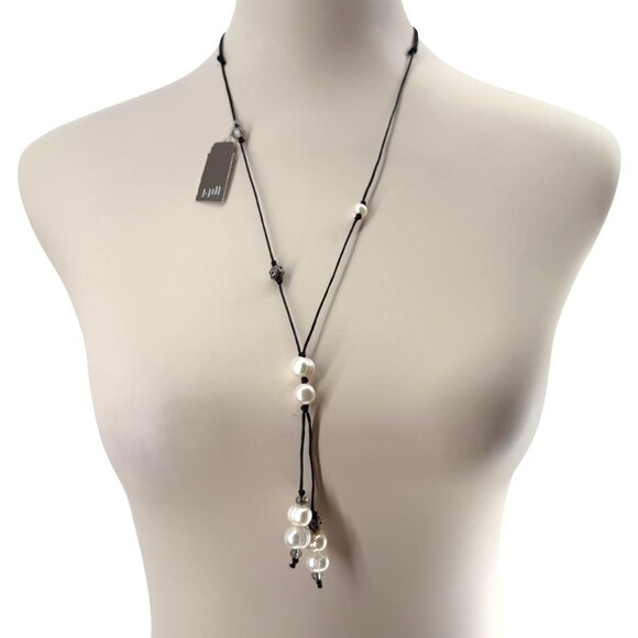 J. Jill Pearl Pavé Earrings w/ Beaded Adjustable Cord Necklace Set Y Statement - Picture 6 of 14